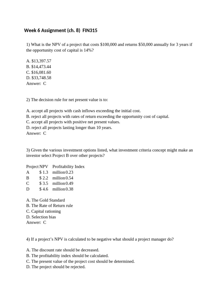 Finance NPV & IRR Assignment | PDF | Internal Rate Of Return | Net ...