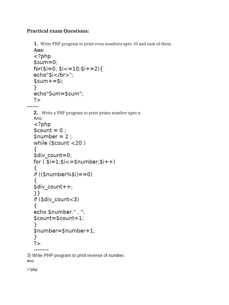 PHP Programming Practical Exam Questions | PDF | Parameter (Computer ...