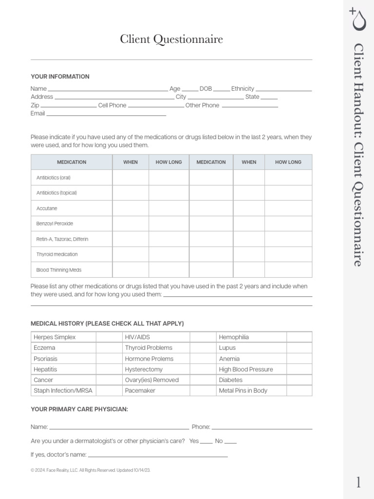 Client Questionnaire for Skincare Assessment | PDF | Skin Care | Foods