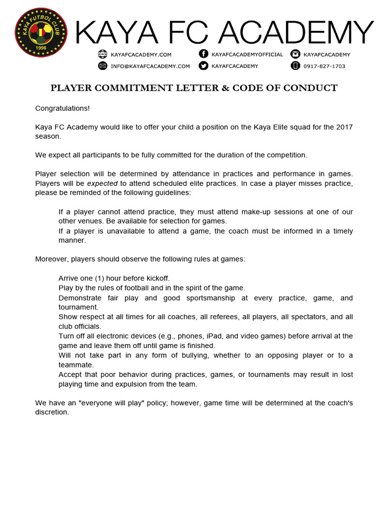 Kaya FC Elite Player Guidelines | PDF