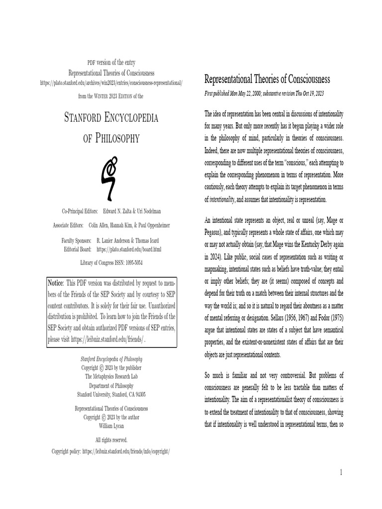 Consciousness Representational A4 | PDF | Experience | Perception