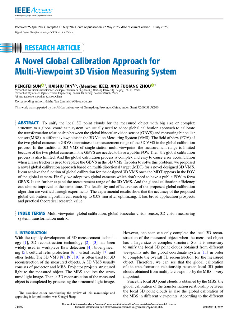 A Novel Global Calibration Approach For Multi-Viewpoint 3D Vision ...