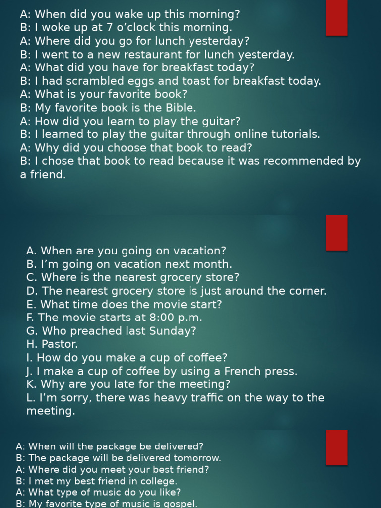 Daily Life Questions and Answers | PDF