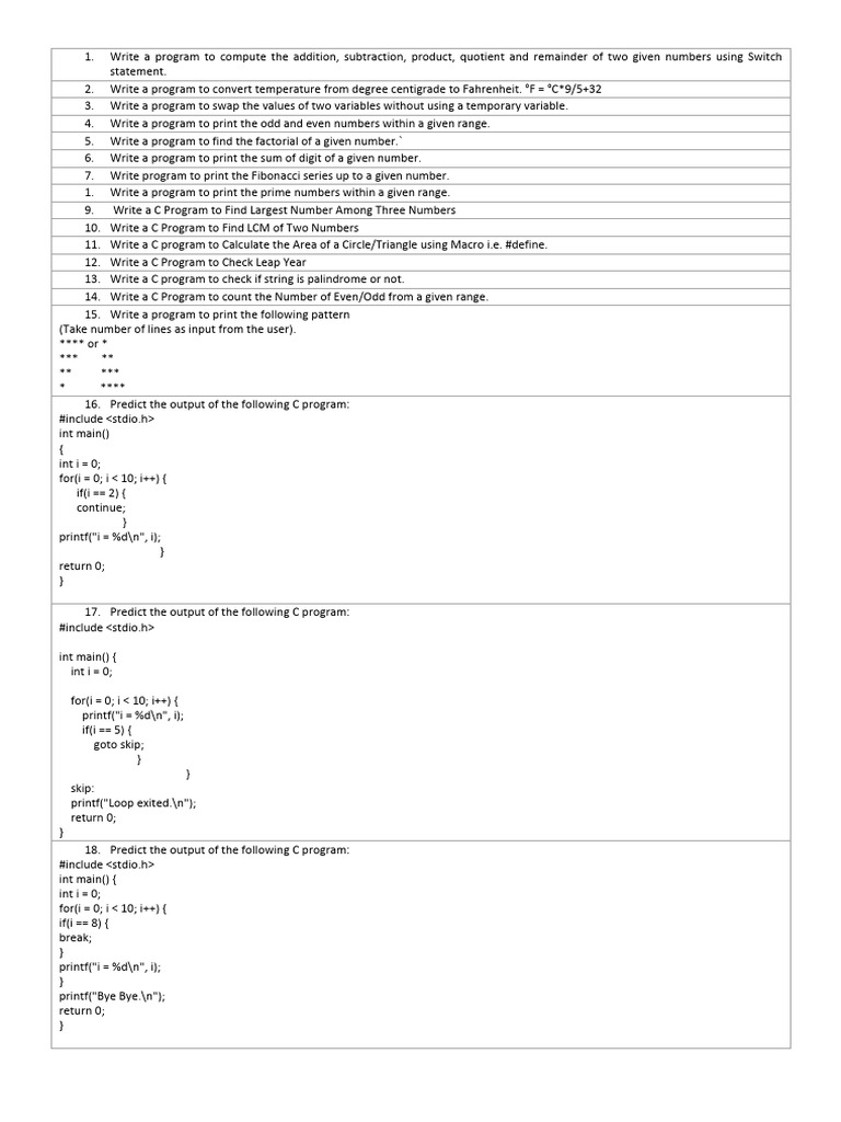 C Programming Practice Problems | PDF | Teaching Methods & Materials ...