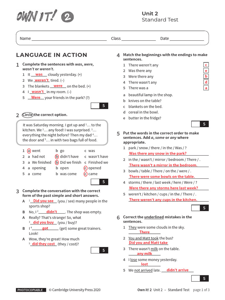Unit2 Standard Test With Answers Pdf