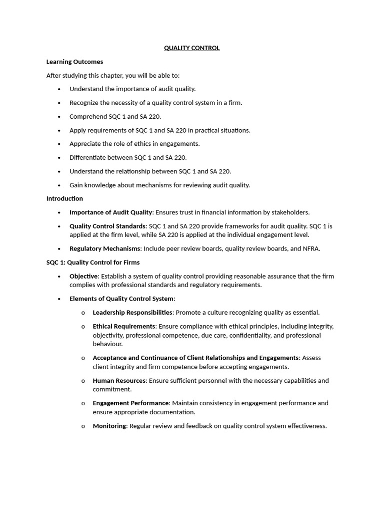 Understanding Audit Quality Control Standards | PDF | Audit ...