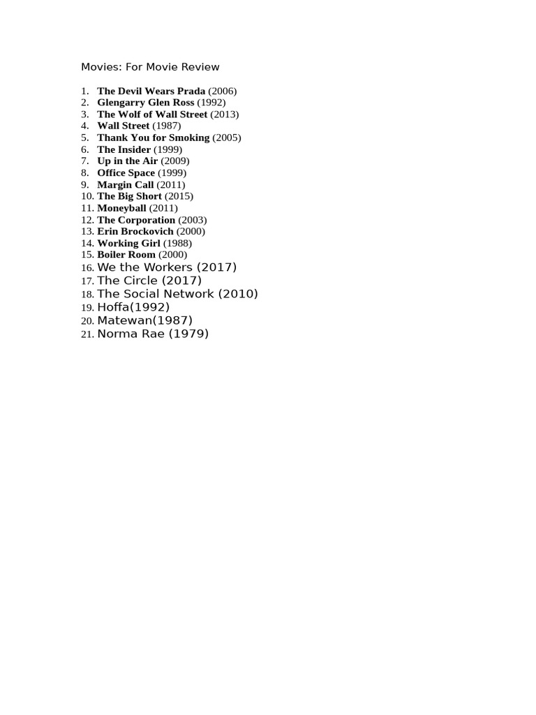 Movies For Movie Review | PDF