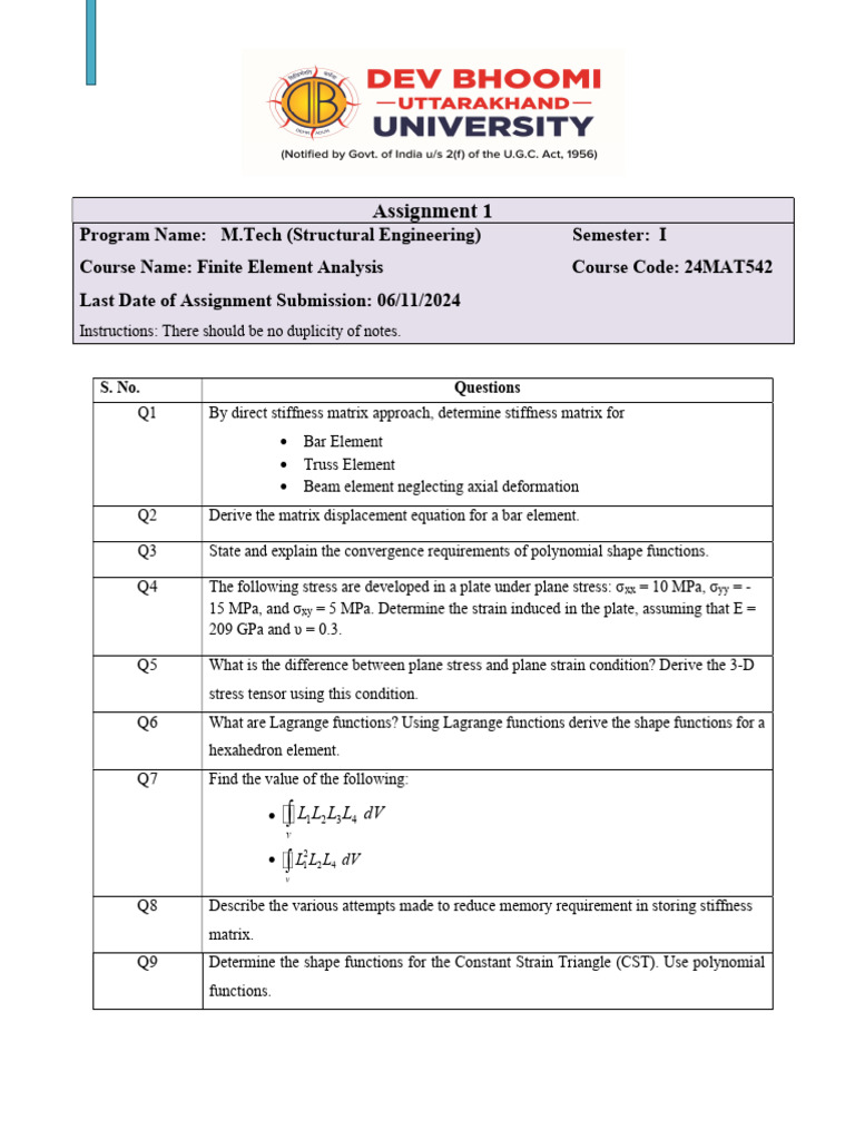 Finite Element Analysis Assignment Guide | PDF | Teaching Methods ...