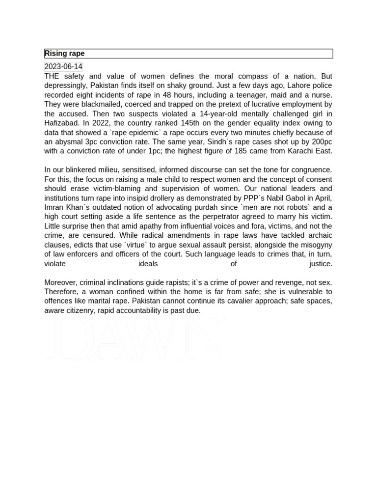 Pakistan's Rape Crisis: A Call for Change | PDF
