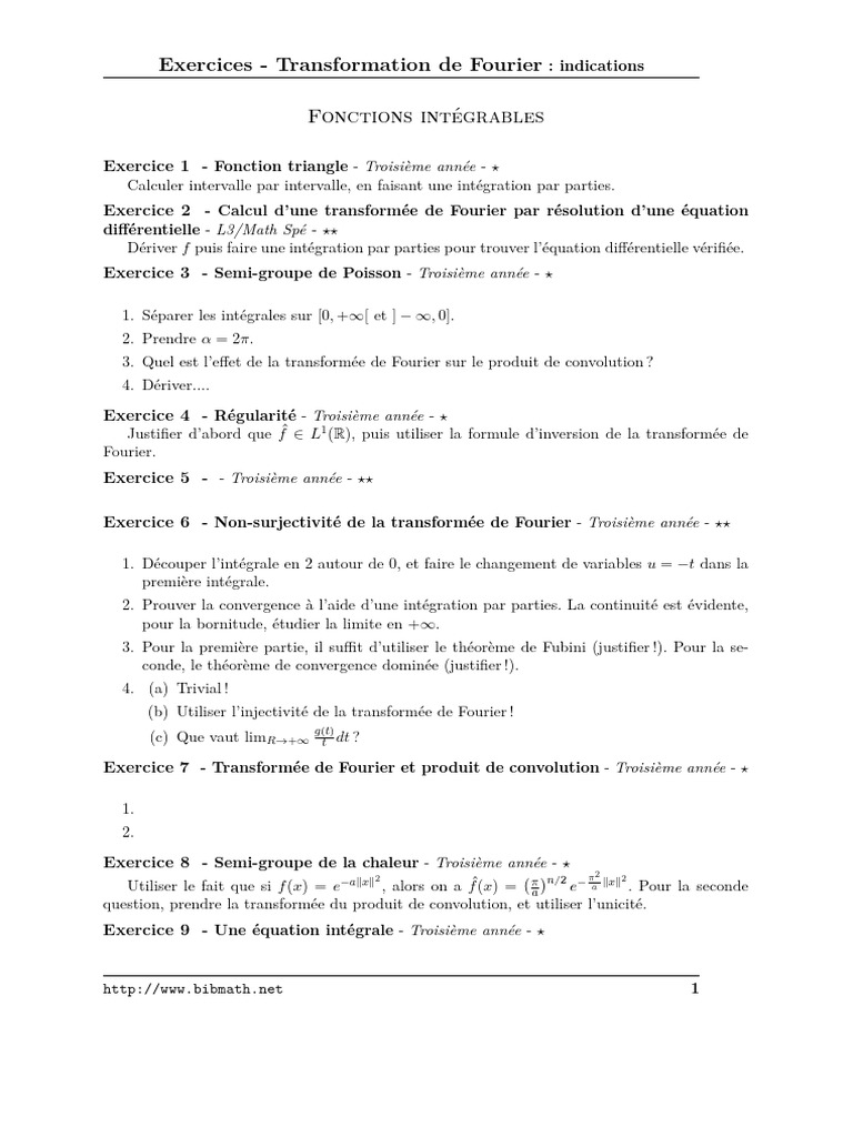 Exercices sur la Transformée de Fourier | PDF | Intégral | Convolution