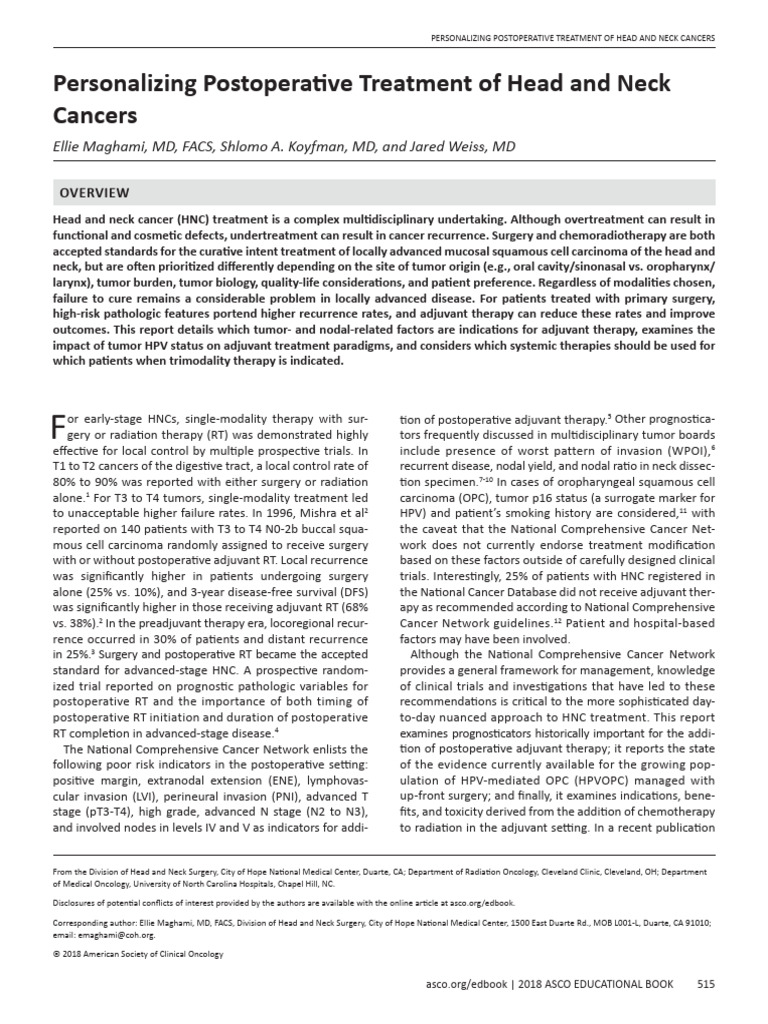 Personalizing Postoperative Treatment of Head and Neck Cancers | PDF ...