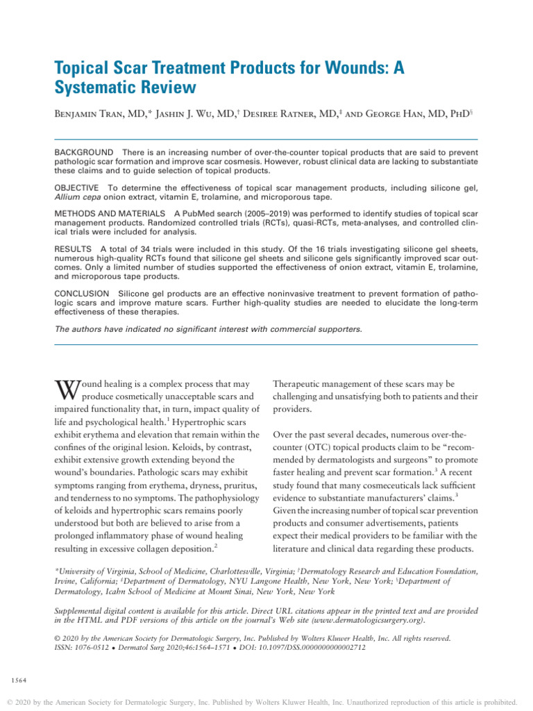 Efficacy of Topical Scar Treatments | PDF | Scar | Wound Healing