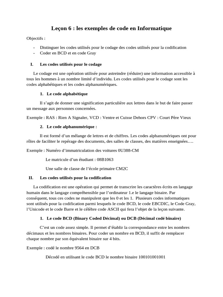 Exemples de Codes en Informatique | PDF | Décimal codé binaire | ASCII