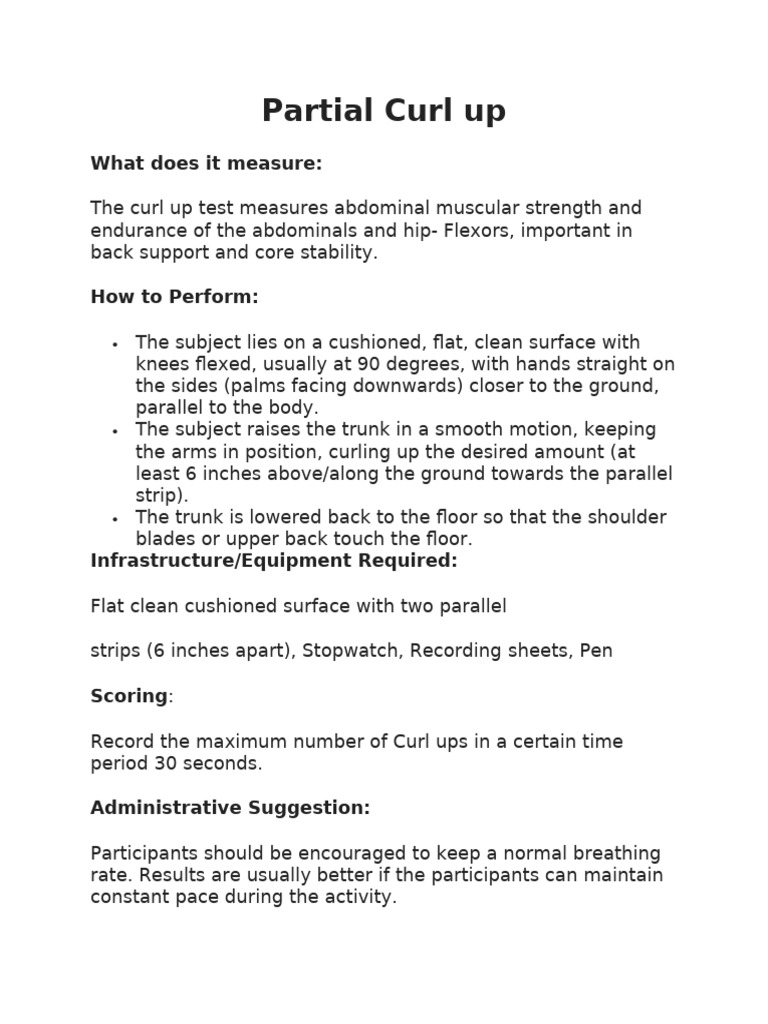 Partial Curl Up Test Procedure and Scoring | PDF