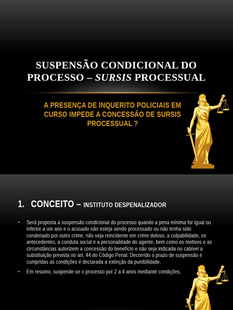 SUSPENsÃO CONDICIONal DO PROCESSO - SURSIS PROCESSUAL | PDF | Punições ...