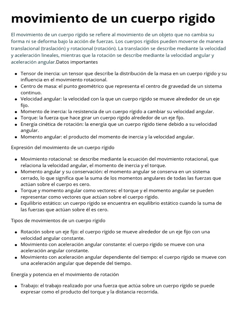 Movimiento de Un Cuerpo Rigido | PDF | Esfuerzo de torsión | Rotación