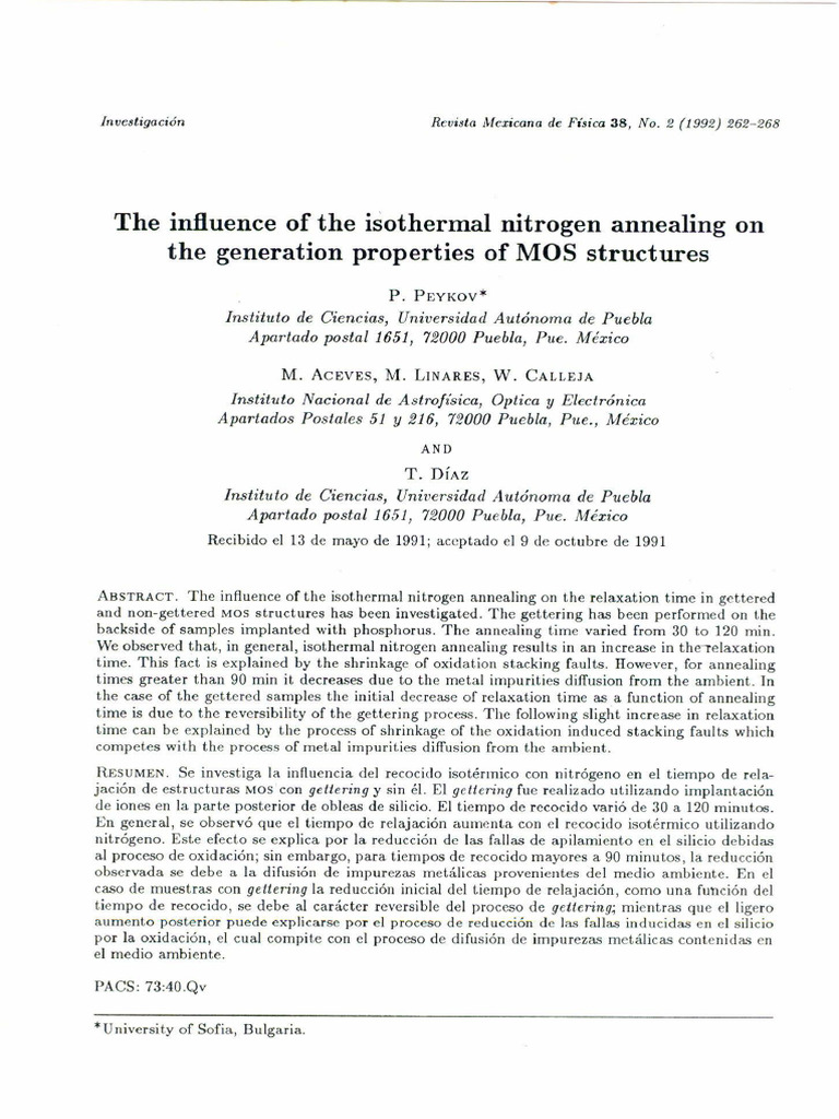 Nitrogen Annealing Effects on MOS Structures | PDF | Dislocation ...