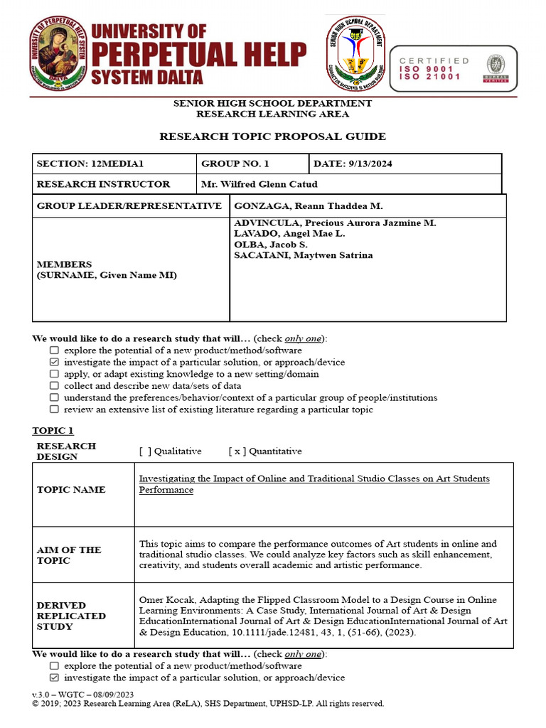 ReLA File 1A Research Topic Proposal Guide 14 | PDF | Behavior ...