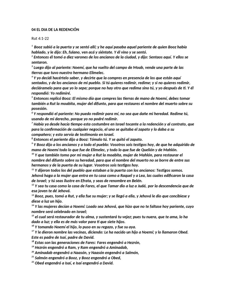 Booz Redime a Rut y Noemí | PDF | Rut (figura bíblica) | Noemí (figura ...