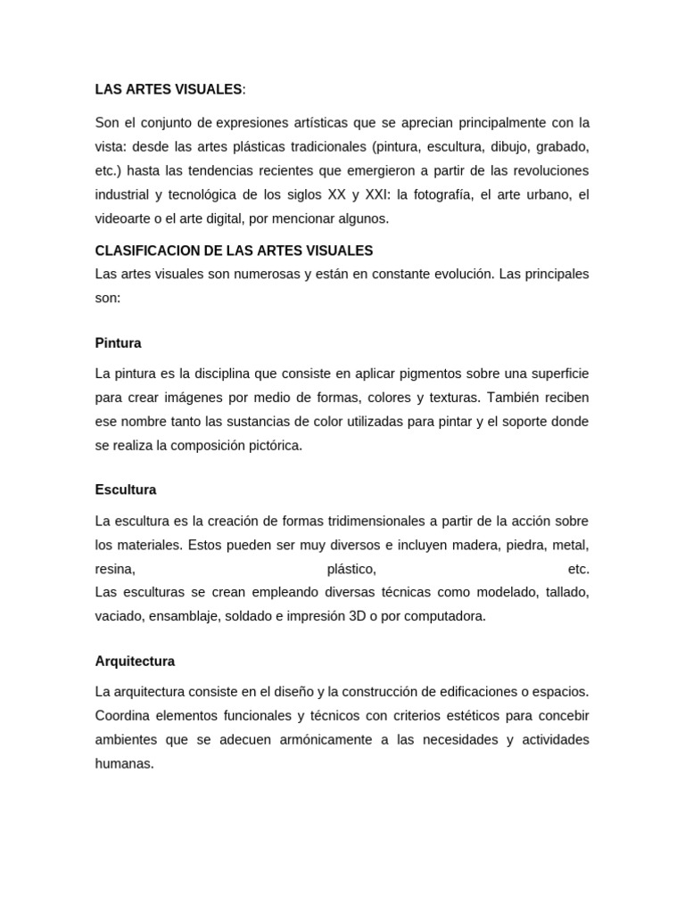 Clasificación de las Artes Visuales | PDF | Pinturas | Las artes escénicas