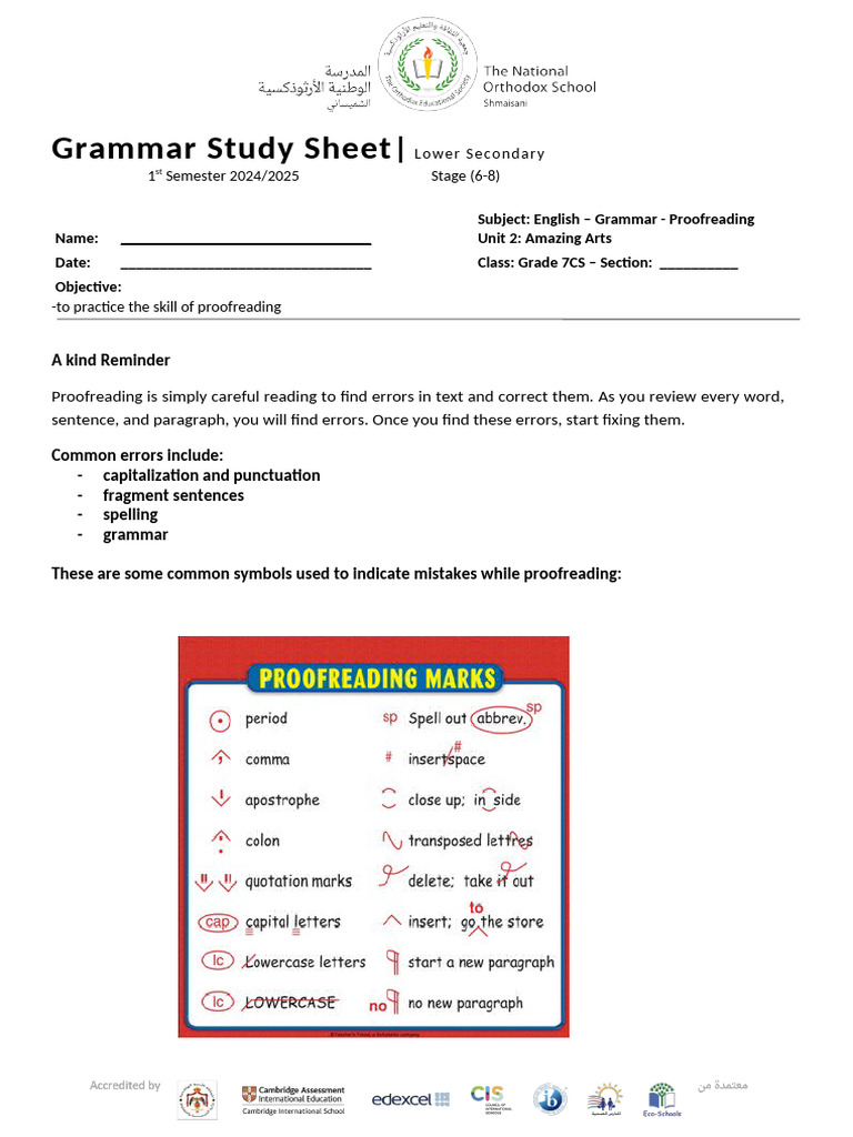 Grammar Proofreading Practice Sheet | PDF | Proofreading | Human ...