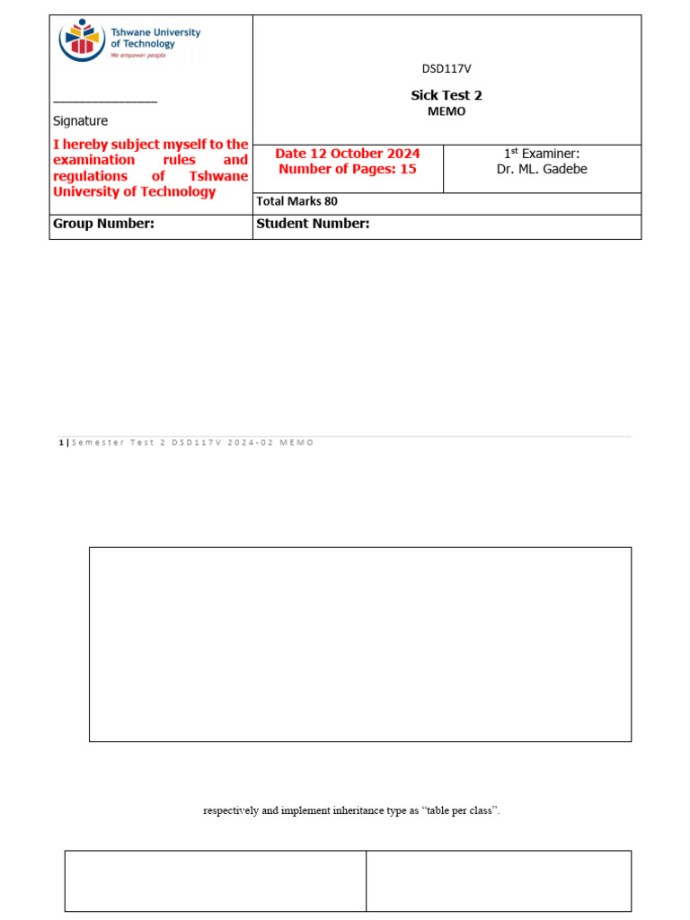 Semester Test 2 DVD MEMO - New MArking 2 | PDF | Sql | Computing