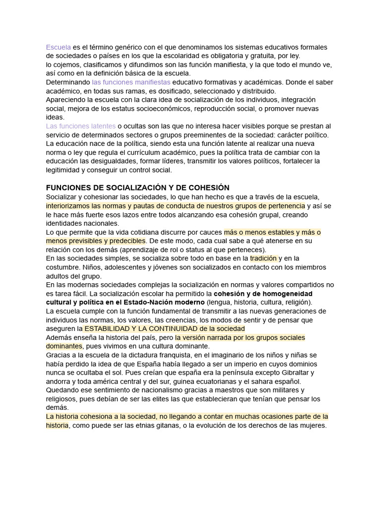 Tema 2 - Las Funciones de La Escuela | PDF | Sociedad | Escuelas