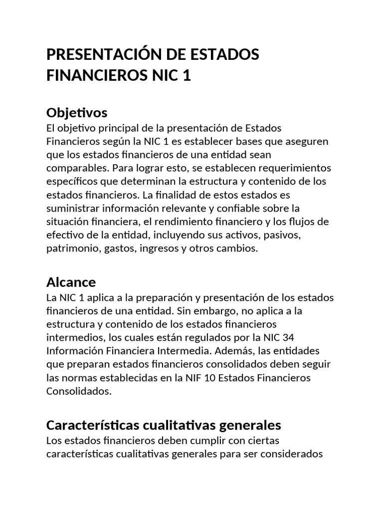 Presentación de Estados Financieros Nic 1 | PDF | normas ...