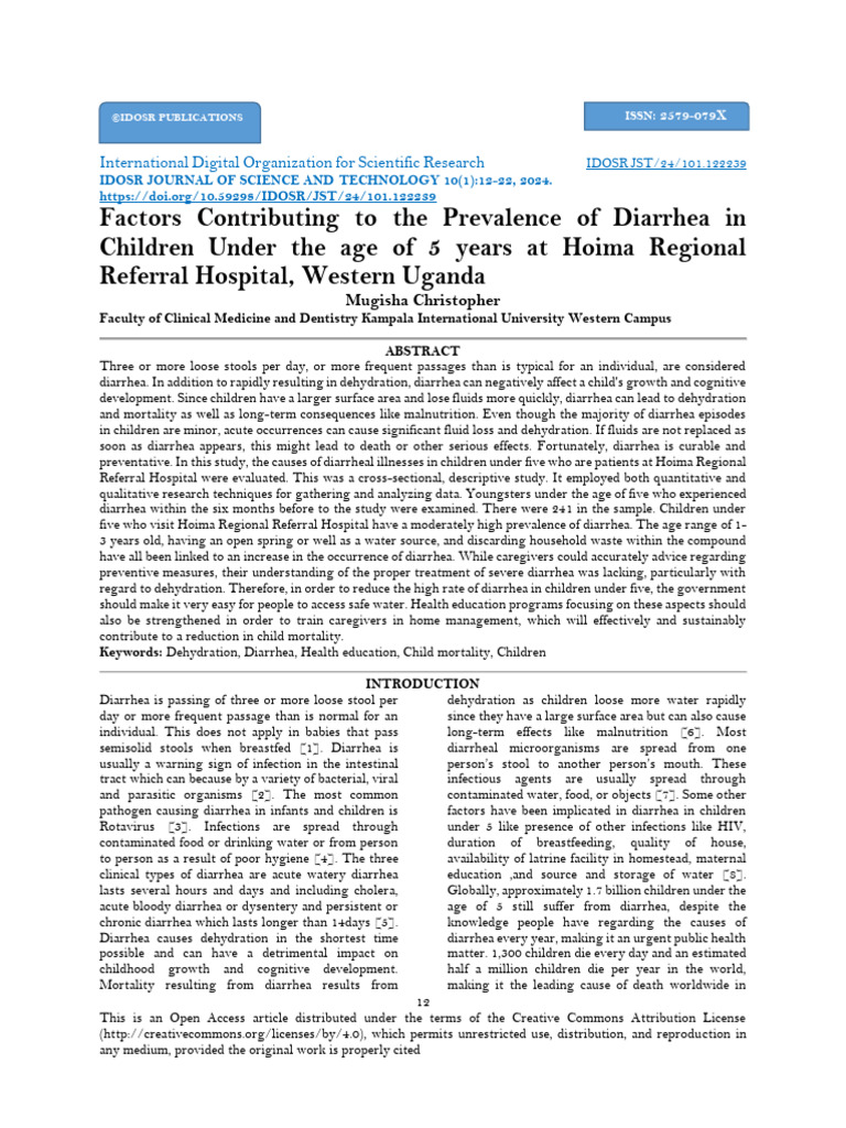 1499 Factors Contributing To The Prevalence of Diarrhea in Children ...