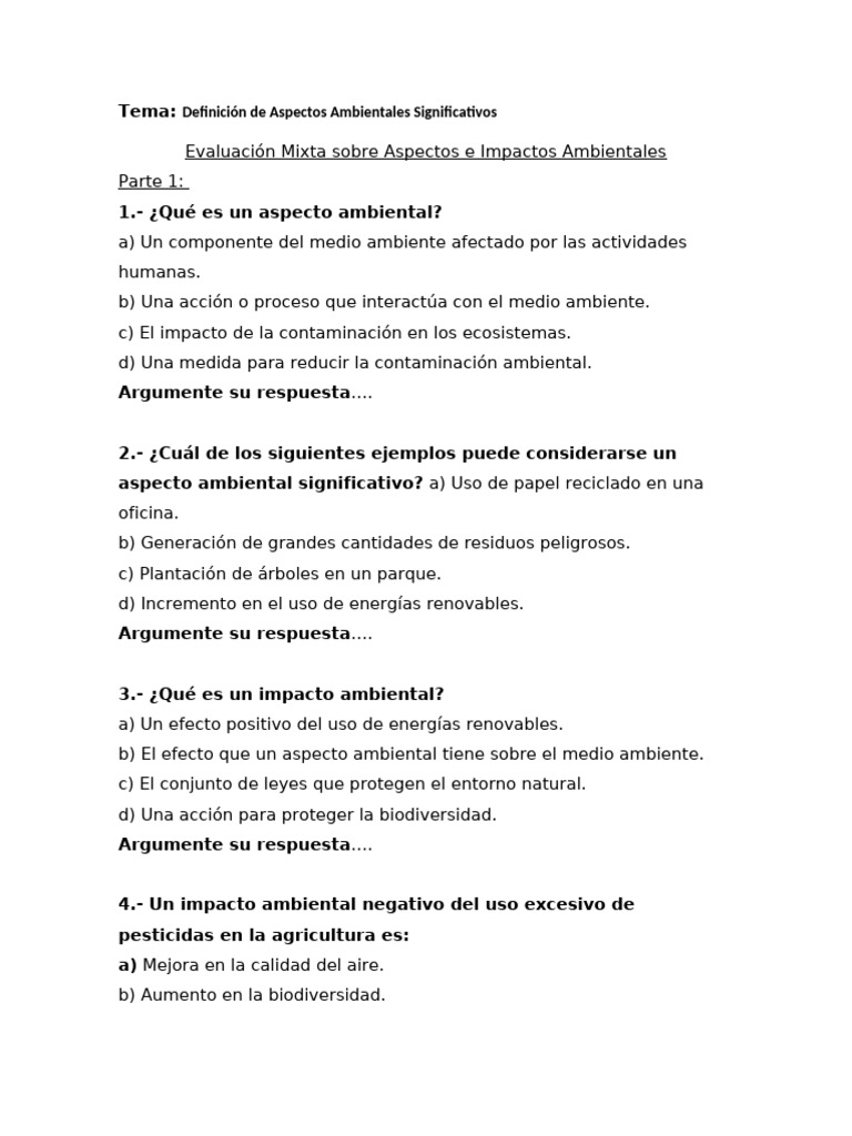 Definición de Aspectos Ambientales Significativos e Impactos ...