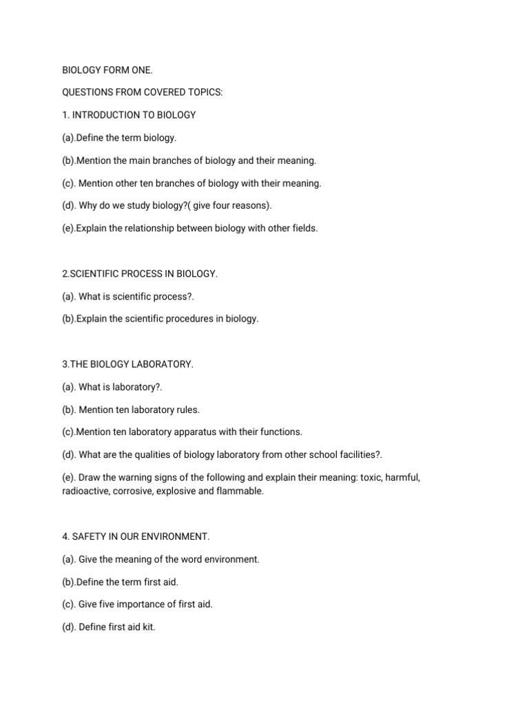 Biology Form One Homework | PDF | Science & Mathematics
