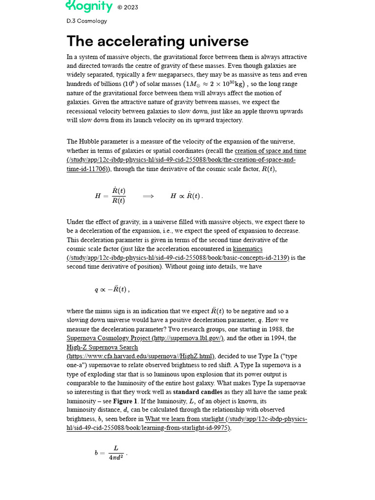 The Accelerating Universe Ibdp Physics Hl Fe2016 Kognity 5 Pdf