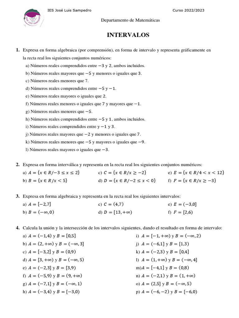 Intervalos Pdf Aritmética Matemáticas