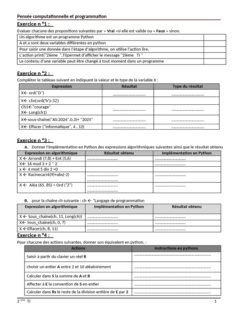 Exercices d'algorithmes en Python | PDF | Programmation informatique ...