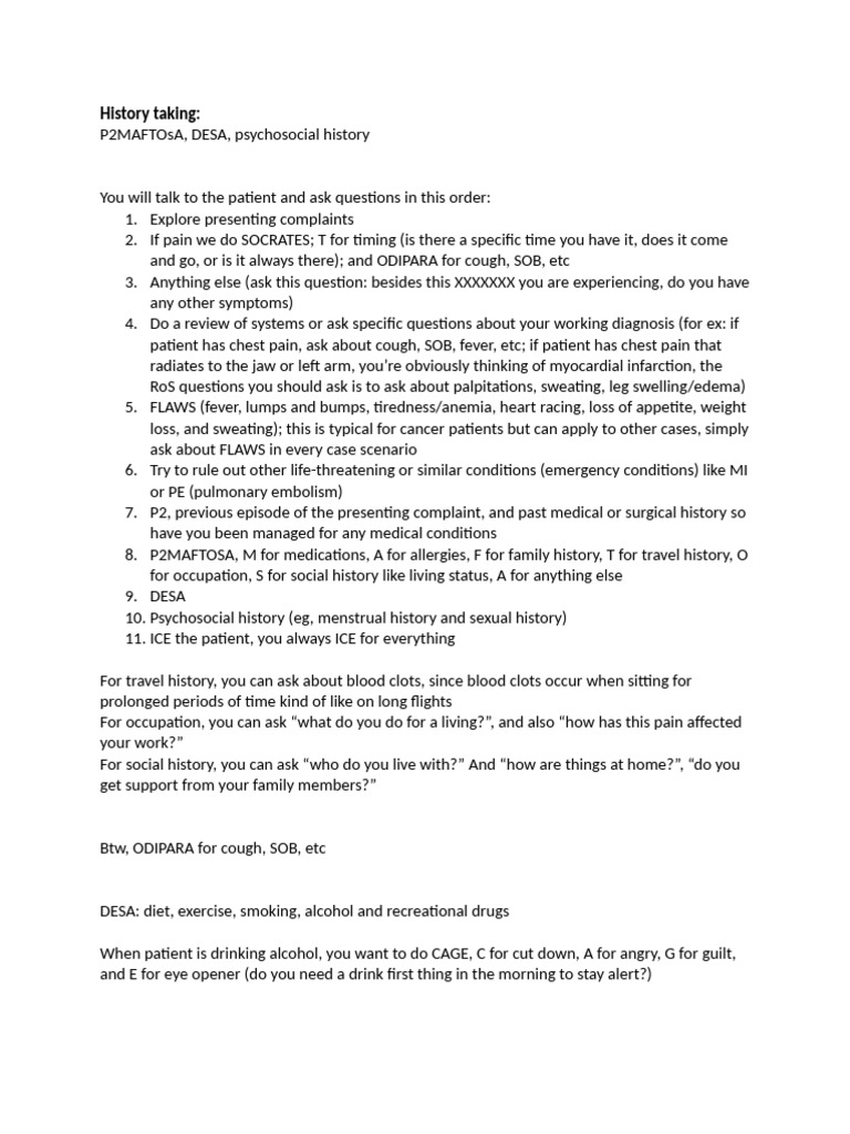 Effective History Taking Techniques | PDF | Cough | Edema