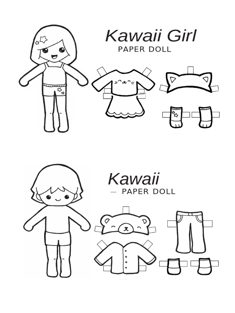 Kawaii Girl Paper Doll Template | PDF