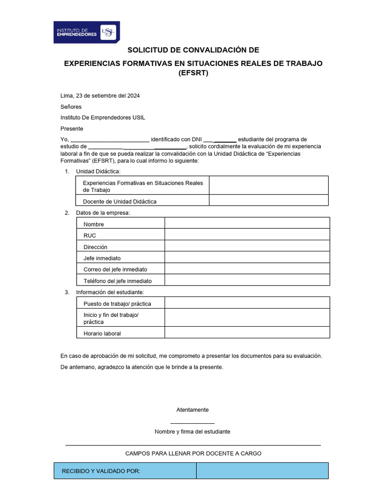 Solicitud de Convalidación de Efsrt | PDF