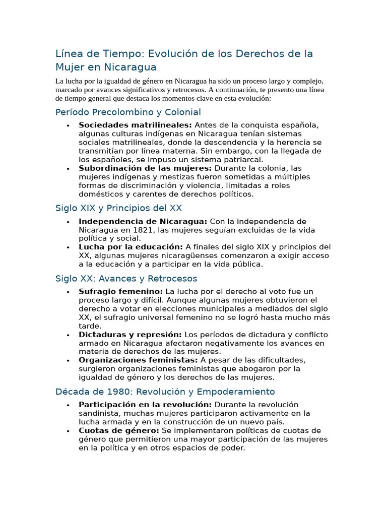 Evolución de Derechos de la Mujer en Nicaragua | PDF | Mujer | Estudios ...