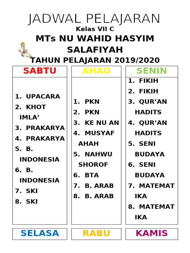 Jadwal Pelajaran 7C 2019 | PDF | Perjalanan | Teknologi & Rekayasa