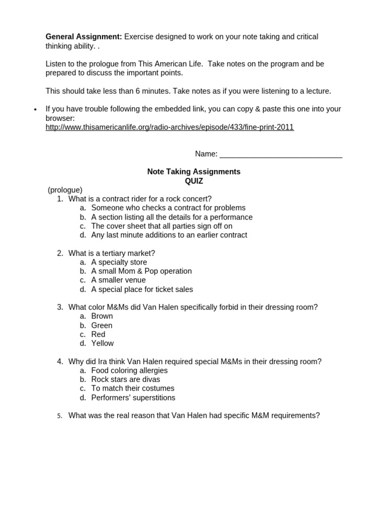 Note-Taking & Critical Thinking Task | PDF | Foreign Language Studies