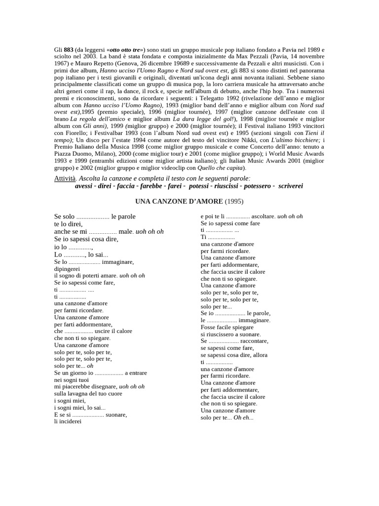 883 Una Canzone B2+ | PDF