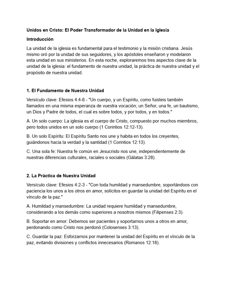 Unidad: Clave en la Iglesia Cristiana | PDF | Cristo (título) | Iglesia ...
