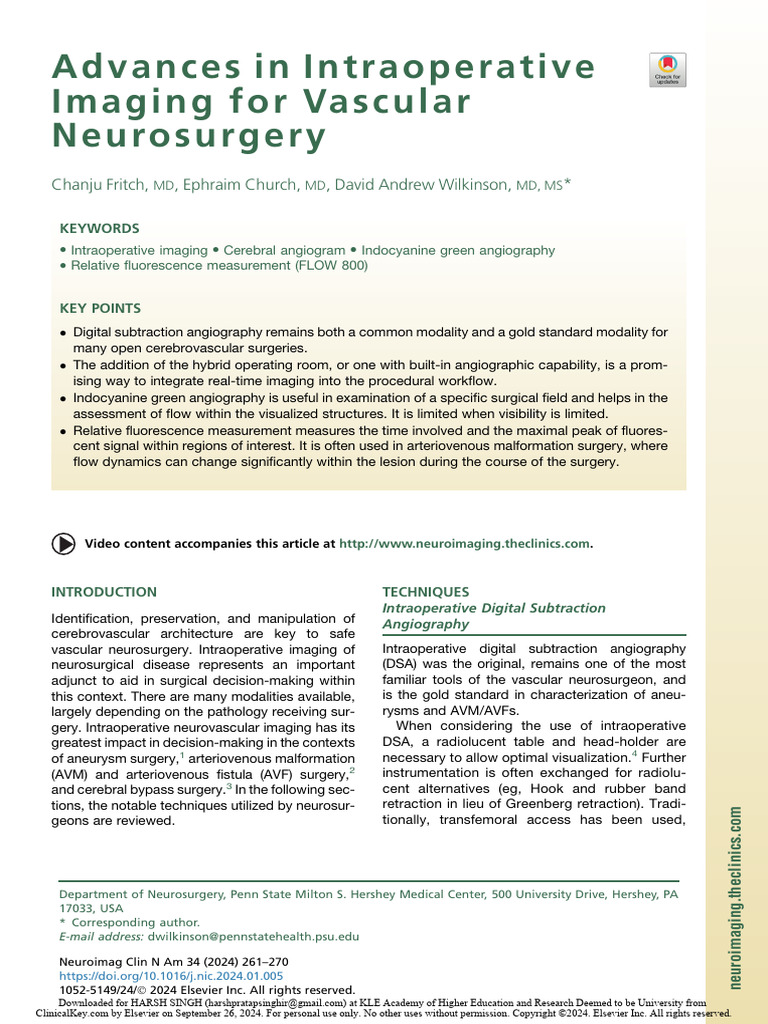 Advances in Intraoperative Imaging For Vascular Neurosurgery 2 | PDF ...