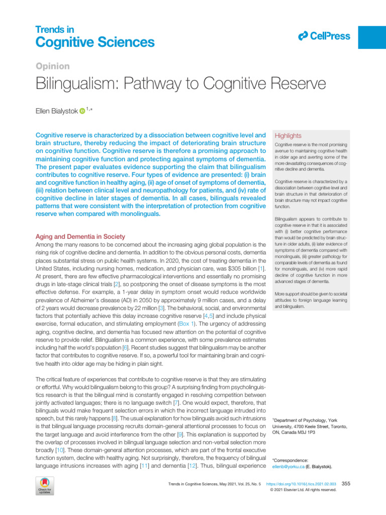 Bilingualism and Cognitive Reserve Benefits | PDF | Dementia | Ageing