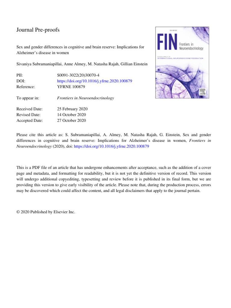 Sex and Gender Differences in Cognitive and Brain Reserve Implications ...