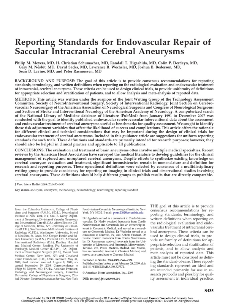 Reporting Standards For Endovascular Repair of | PDF | Headache ...