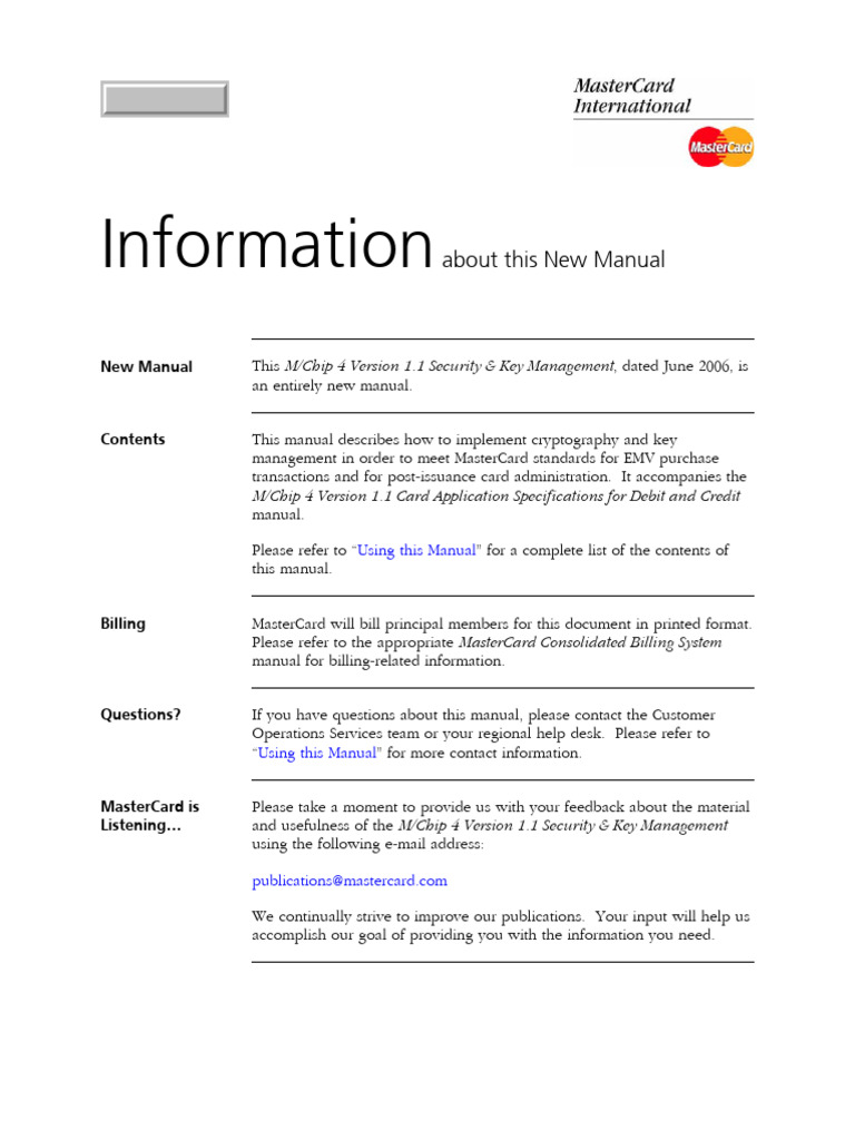 MCHIP 4 Version 1.1 Security and Key Management | PDF | Emv | Smart Card