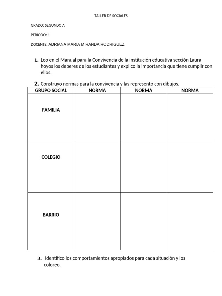 2.taller de Sociales Del Grado Segundo A Del Año 2021 Periodo 1 | PDF ...
