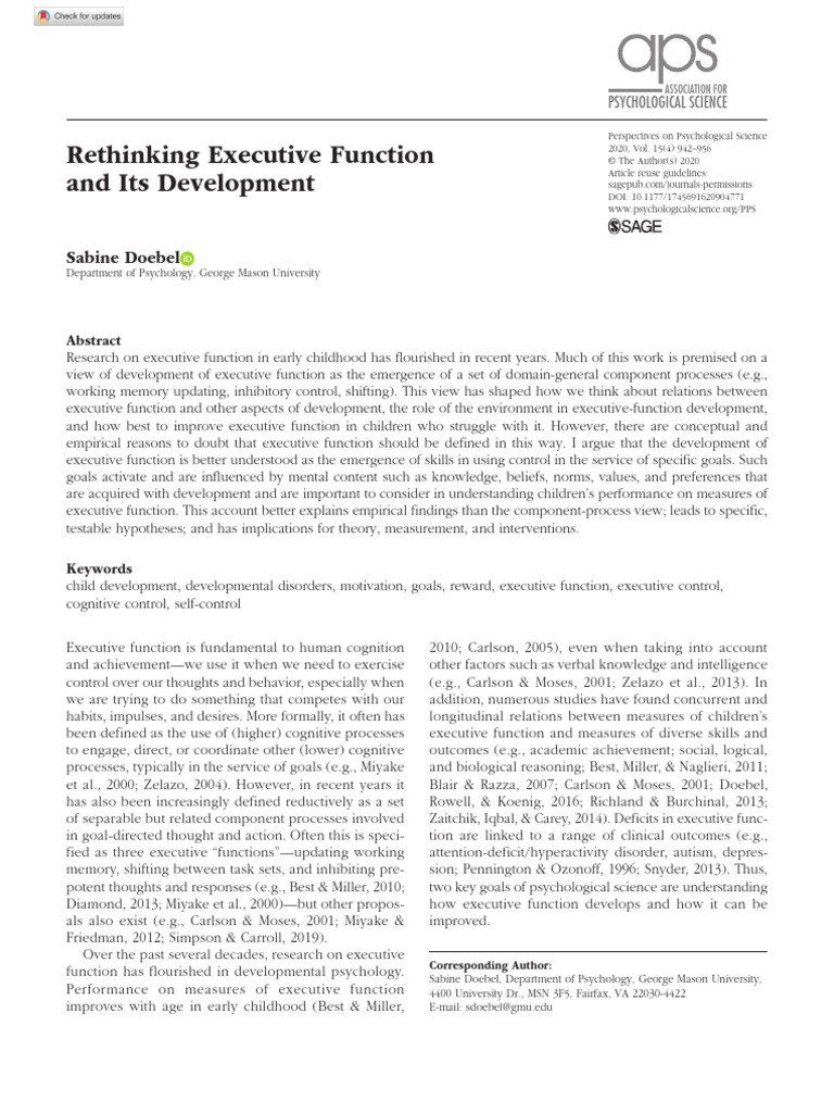 Rethinking Executive Function Development | PDF | Theory Of Mind ...
