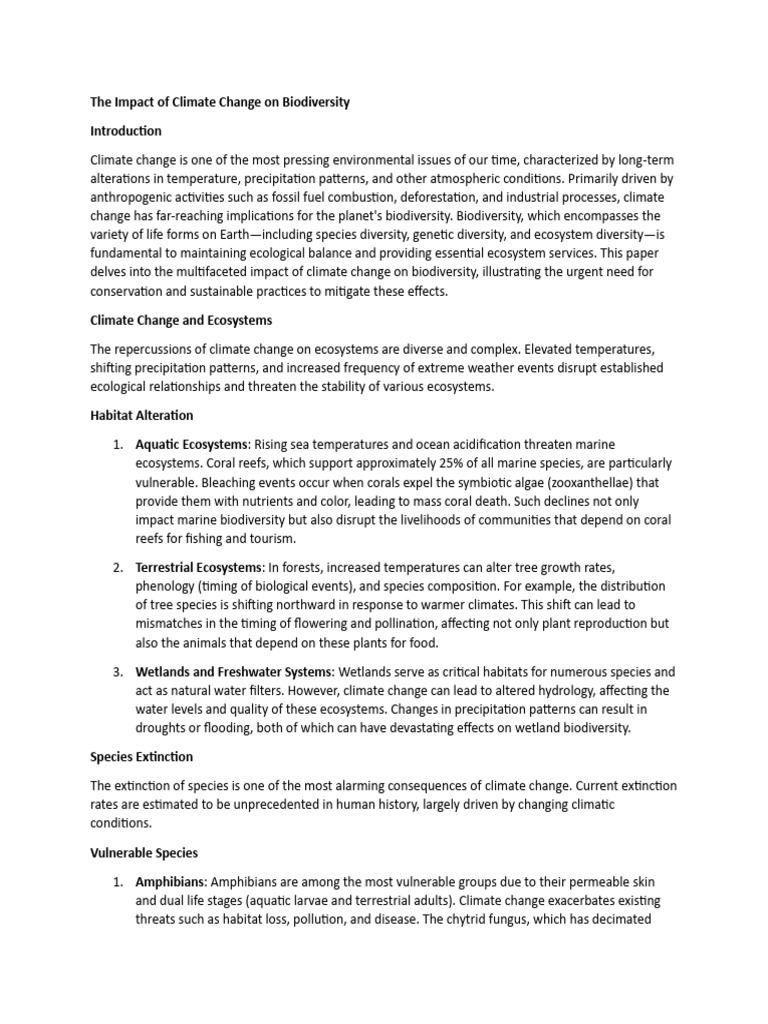 Climate Change Effects on Biodiversity | PDF | Biodiversity | Ecosystem